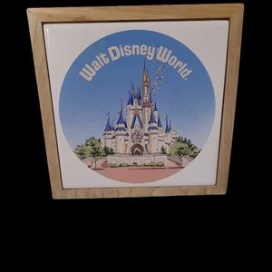 DISNEY Disneyland Castle Themed Wood Framed Ceramic Tile Trivet 6 3/4" x 6 3/4"